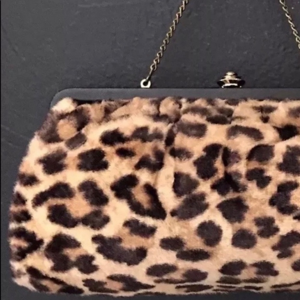 Vintage frame top handle Purse Bag leopard cheetah animal print faux fur - Picture 3 of 15